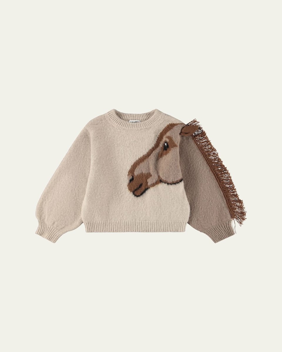 Girl's Gisela Wool Horse Fringe Sweater, Size 0M-12